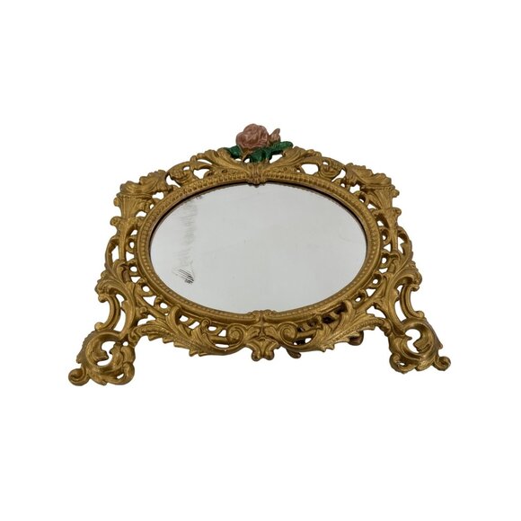 Vintage Ornate Gold Mirror JM With Cherub & Floral Design - Picture 1 of 5